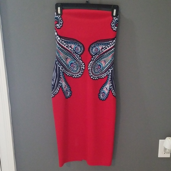 Express red midi dress with paisley design size 0 - Picture 1 of 2